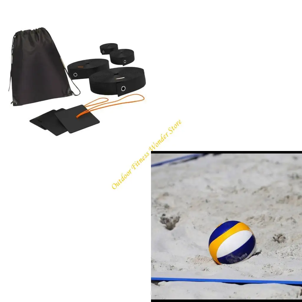 E8BF Heavy Type Sand Volleyballs Field Marking Regulable Line Weatherproofed Nylons Construction Includes Anchors Bag