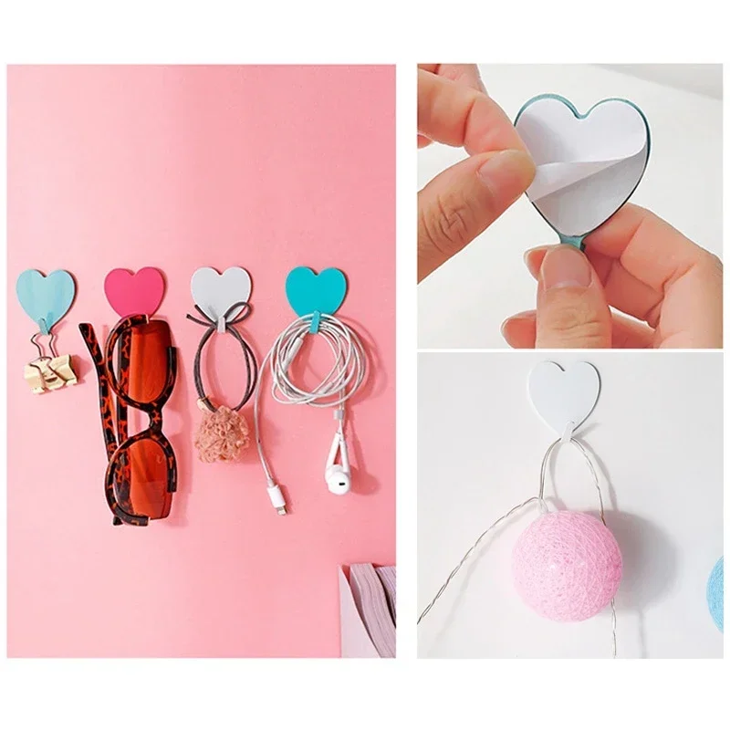 Gancho de montaje de pared de hierro Forma de corazón de metal Llavero Estante de almacenamiento Fuerte abrigo autoadhesivo Hat Hanger Niña Niño