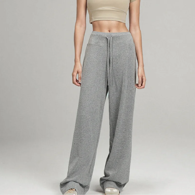 2025, nieuwe yoga sport fitness breien lange broek hoge elasticiteit losse comfortabele ademende wijde pijpen broek maat S-XL