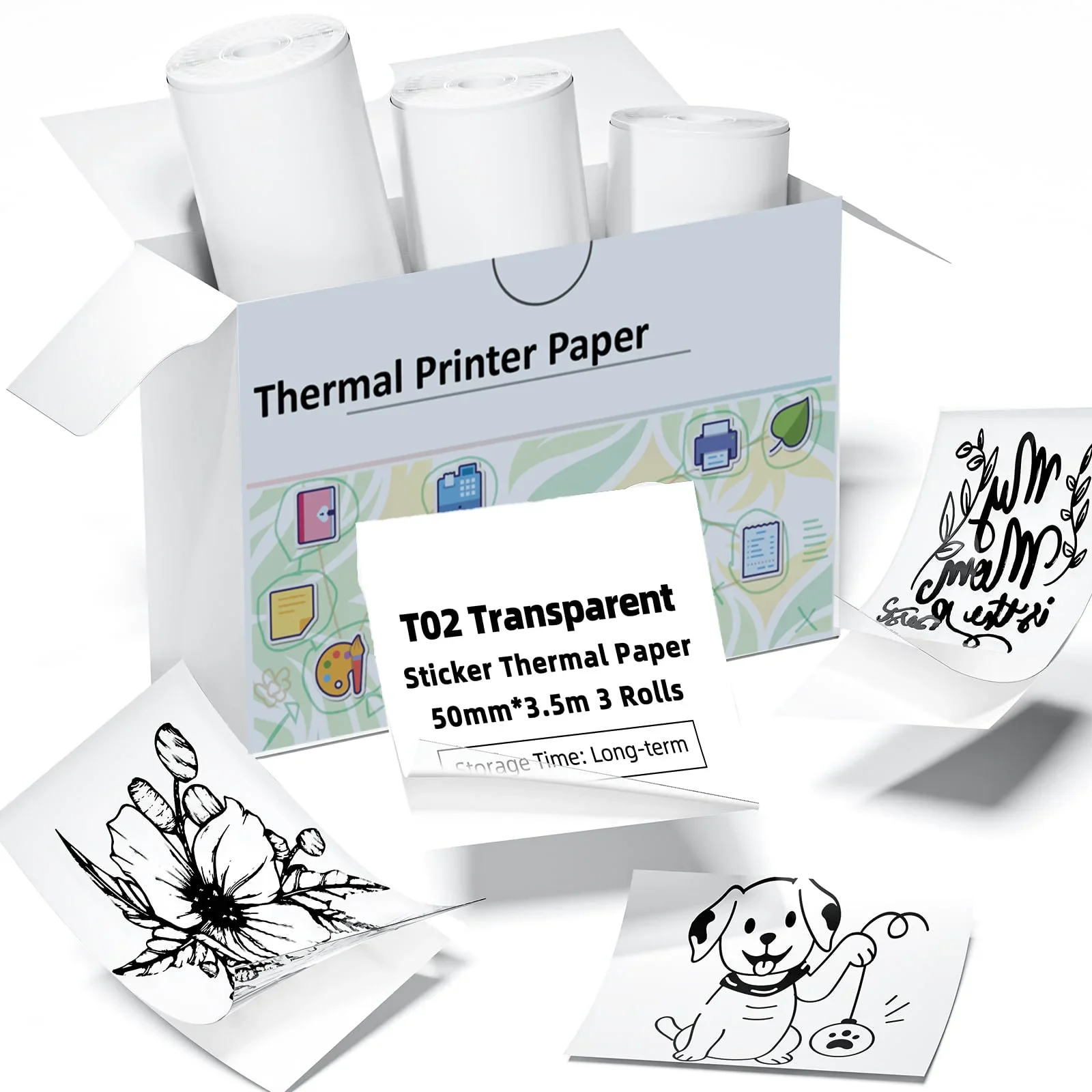 Thermal Paper Transparent Sticker For Phomemo/Memoking M02/T02 Mini Printer for Journal Photo Text Notes 53mm