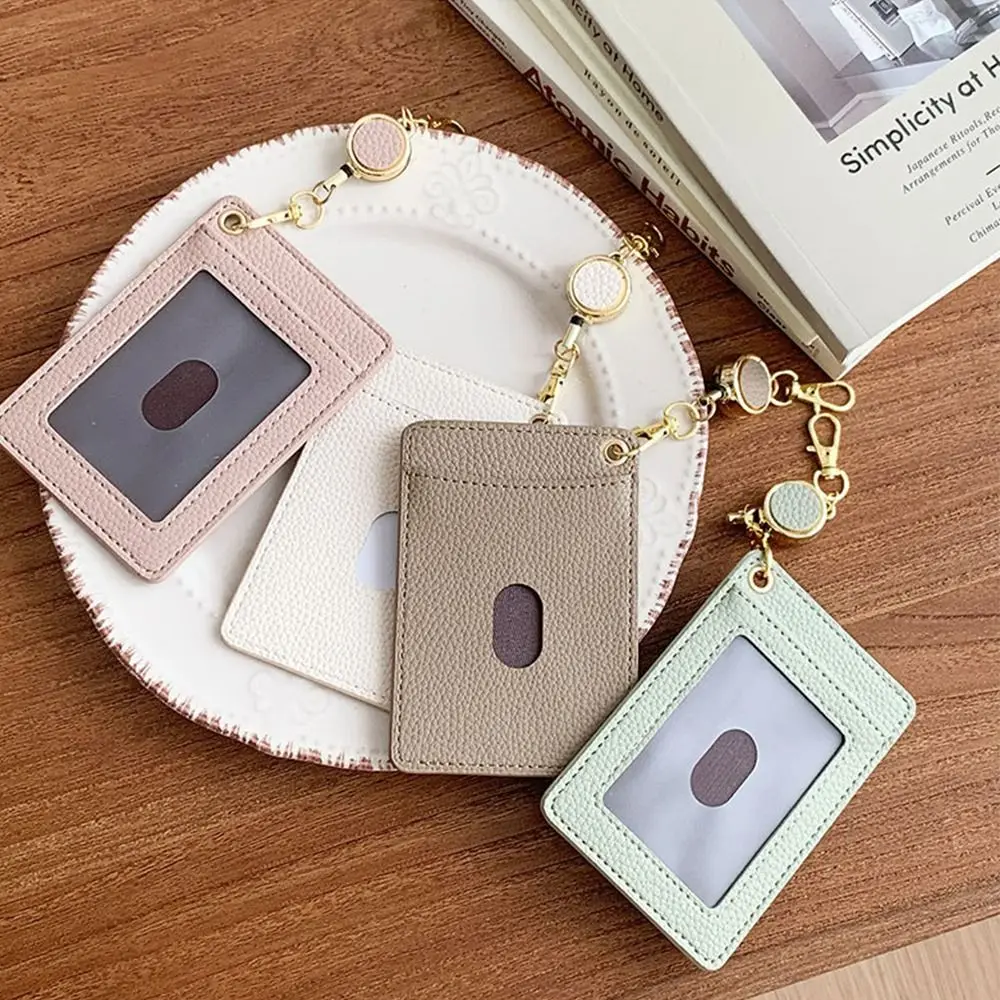 New PU Card Holder Transparent Window Retractable ID Card Protector Student Card Sleeve Daily Life