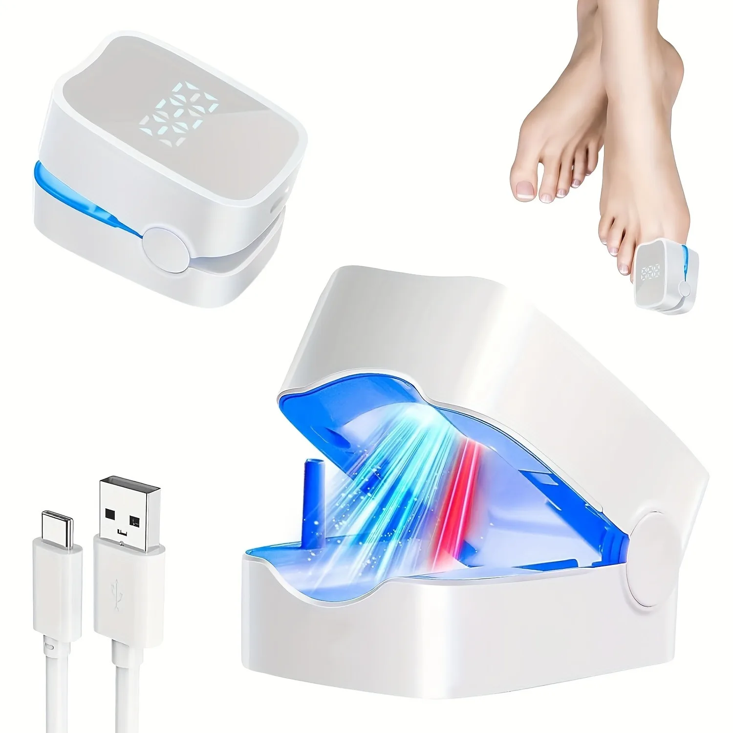 Nail Fungus Treatment LED Light Device-Fungal Nail Treatment, Toenail Fungus Treatment, Solution for Damaged Discoloration Of Thick Toenails And Fingernails, White