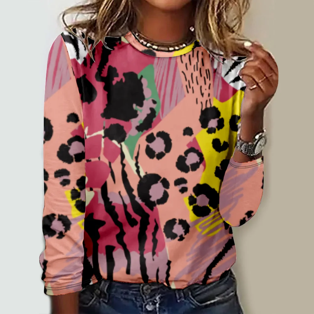 Fashion Leopard Printed Sweatshirt Women O-Neck Lady Pullover Tops Casual Loose Long Sleeved Autumn Winter Clothes