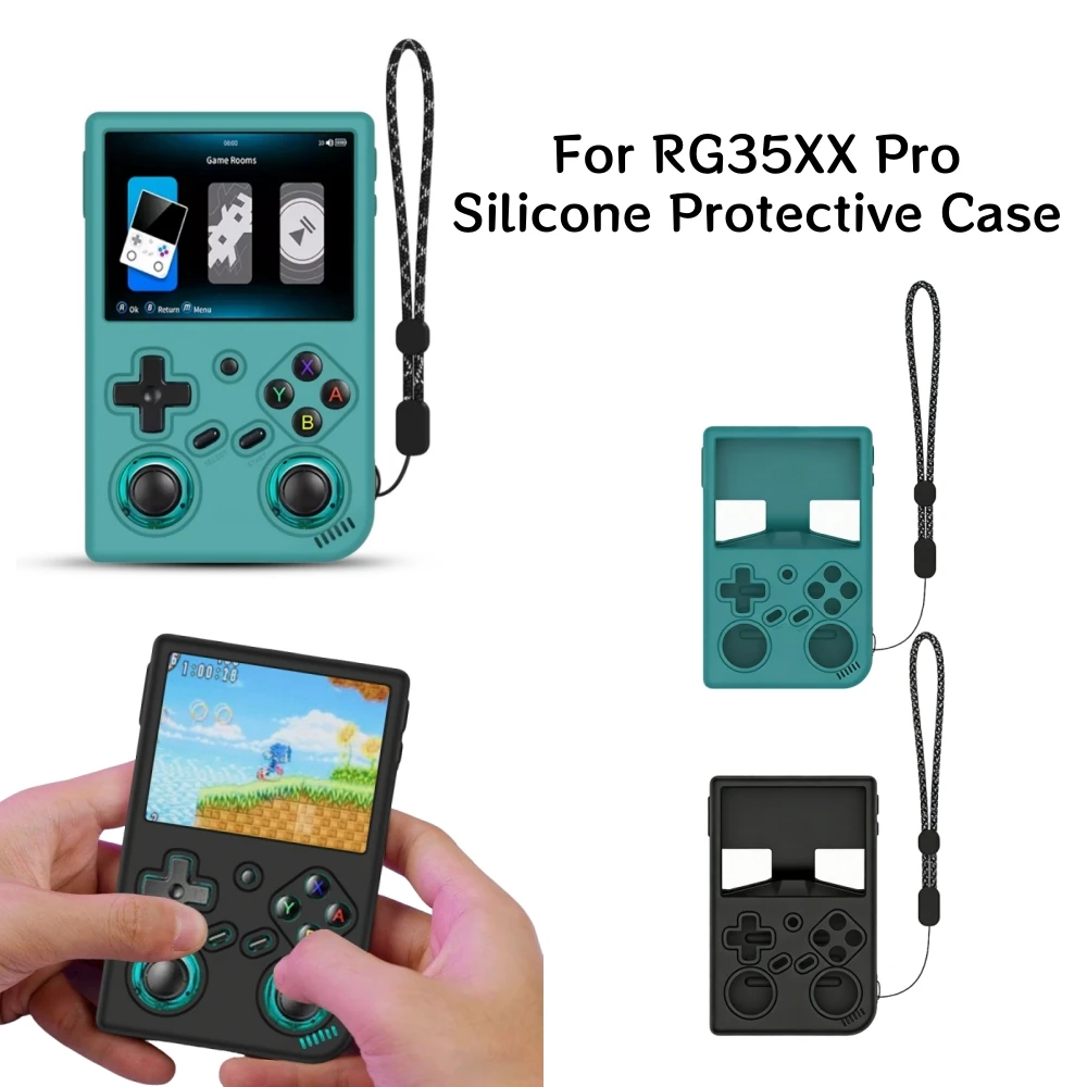 Weiche Silikonhülle für RG35XX Pro Handheld-Spielkonsole Schutzhülle mit Trageriemen Zubehör
