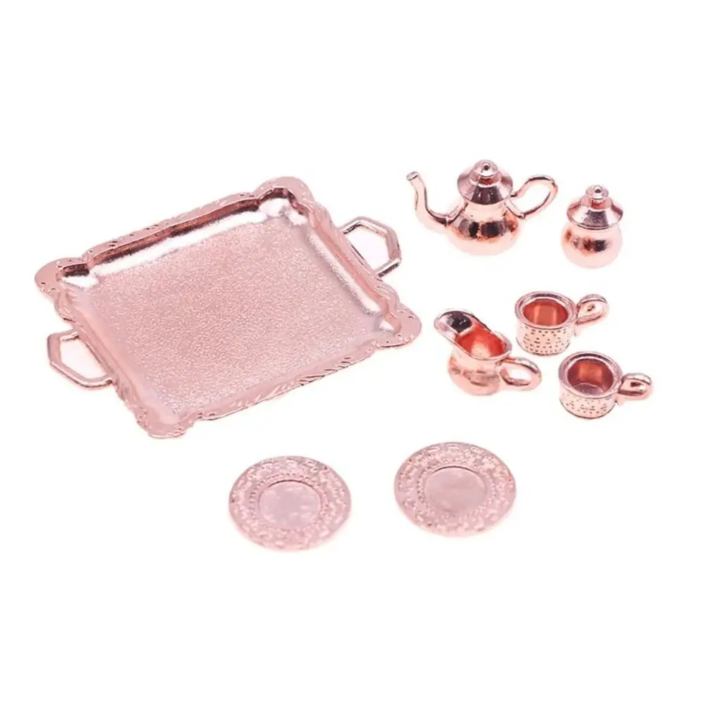 Mini Miniature Dining Ware Toy Alloy Pattern Simulated Tea Set Mini Pattern Tea Set 1/12 Scaled Delicate Doll House Mini Tea Set