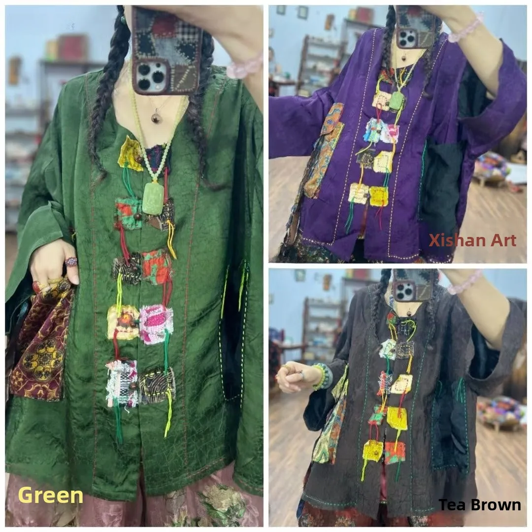 

Handmade Patchwork Silk Cra Pattern Personali Svel Cardigan Chinese New National Sle Cool Series Autumn Slow Cook...