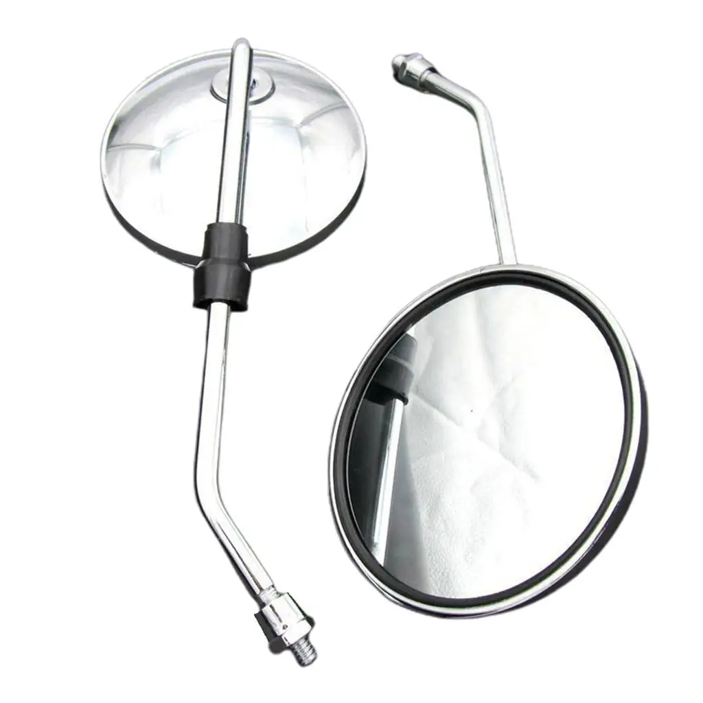 Motorcycle Rear Side Mirror 8mm Metal Chrome Wide Angle Lens Universal for Electric Bicycle and Moped