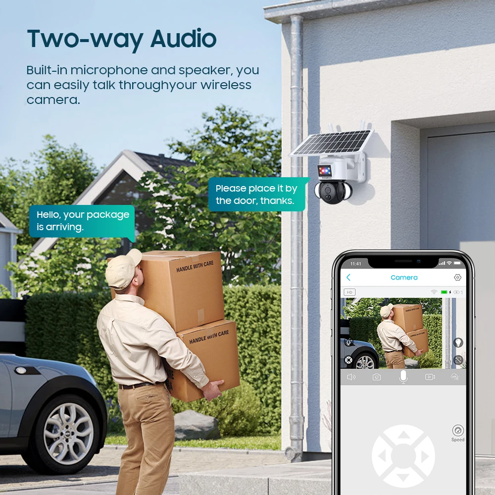 INQMEGA TUYA Camera with Solar Panel, PIR Motion Detection, Can Be Installed Separately, Video Surveillance CCTV Supports Alexa