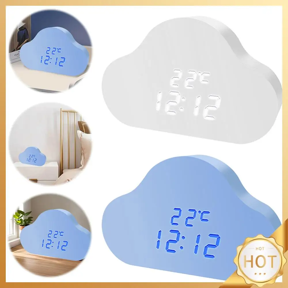 LED Clouds Alarm Clock LED Clocks with Temperature Display Digital Clock Snooze Electronic Clock Table Clock for Bedroom Bedside