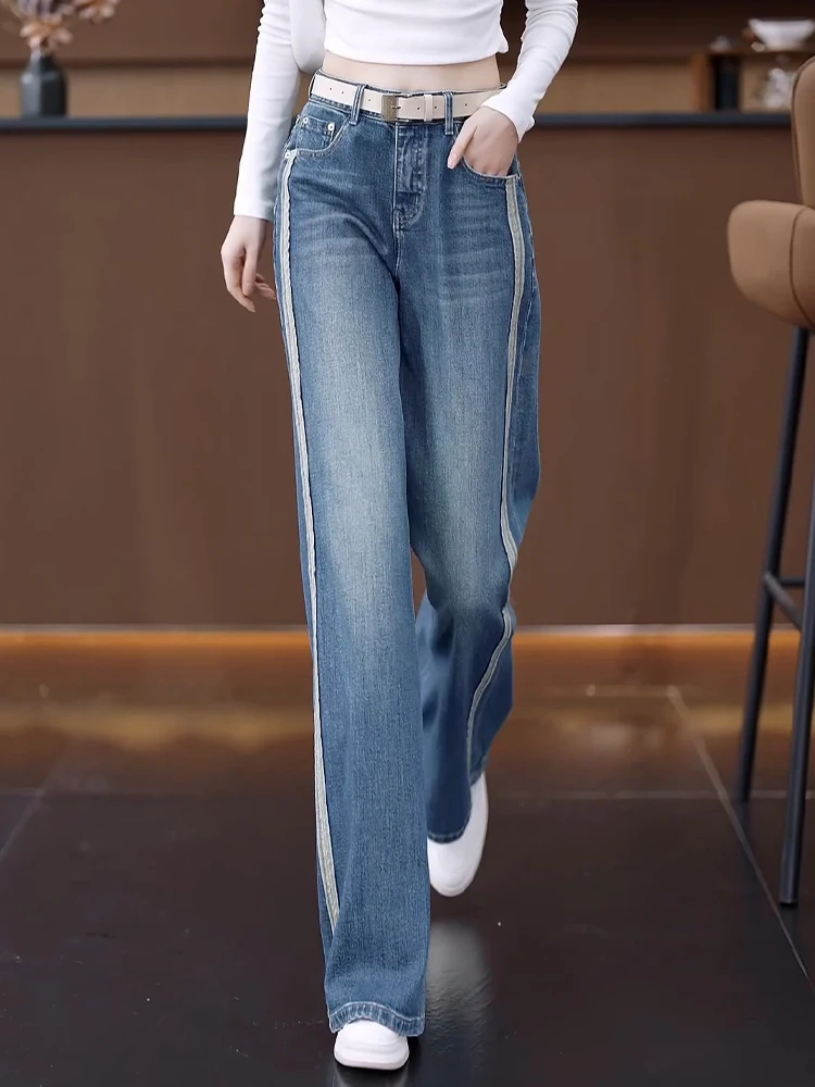 

High Waist Wide Leg Jeans Women's Spring Autumn Loose Casual Floor Length Pants Straight Cut Trousers Korean Style Commute