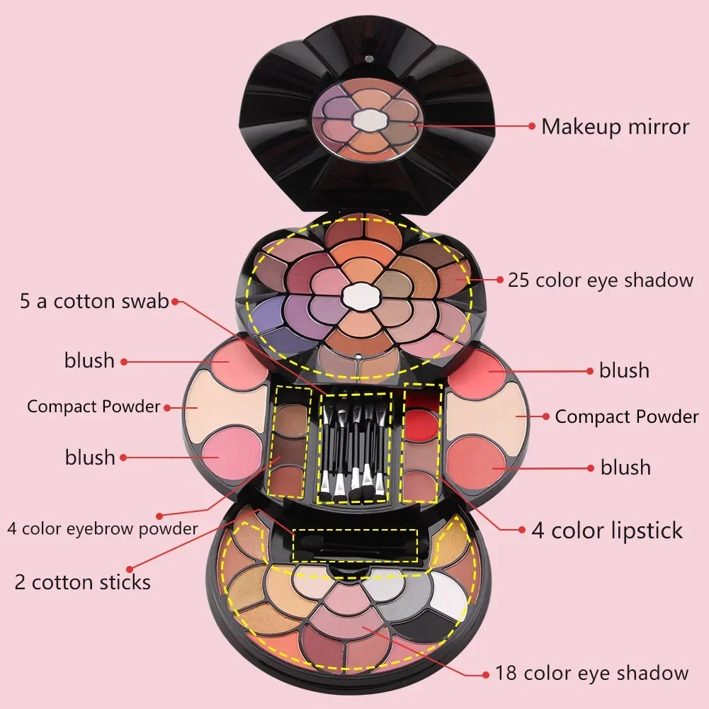 MISS ROSE Makeup Set Box Professional Full Kit 57 Color Eyeshadow Palette Eyebrow Lipstick Blusher Brush Cosmetic Gift for Women