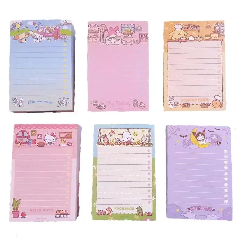 MINISO Sanrio Anime Hellokittys My Melody Kuromi Cinnamoroll Pompom Purins Cartoon Sticky Note Book Notepad Kids Gift 12*8cm