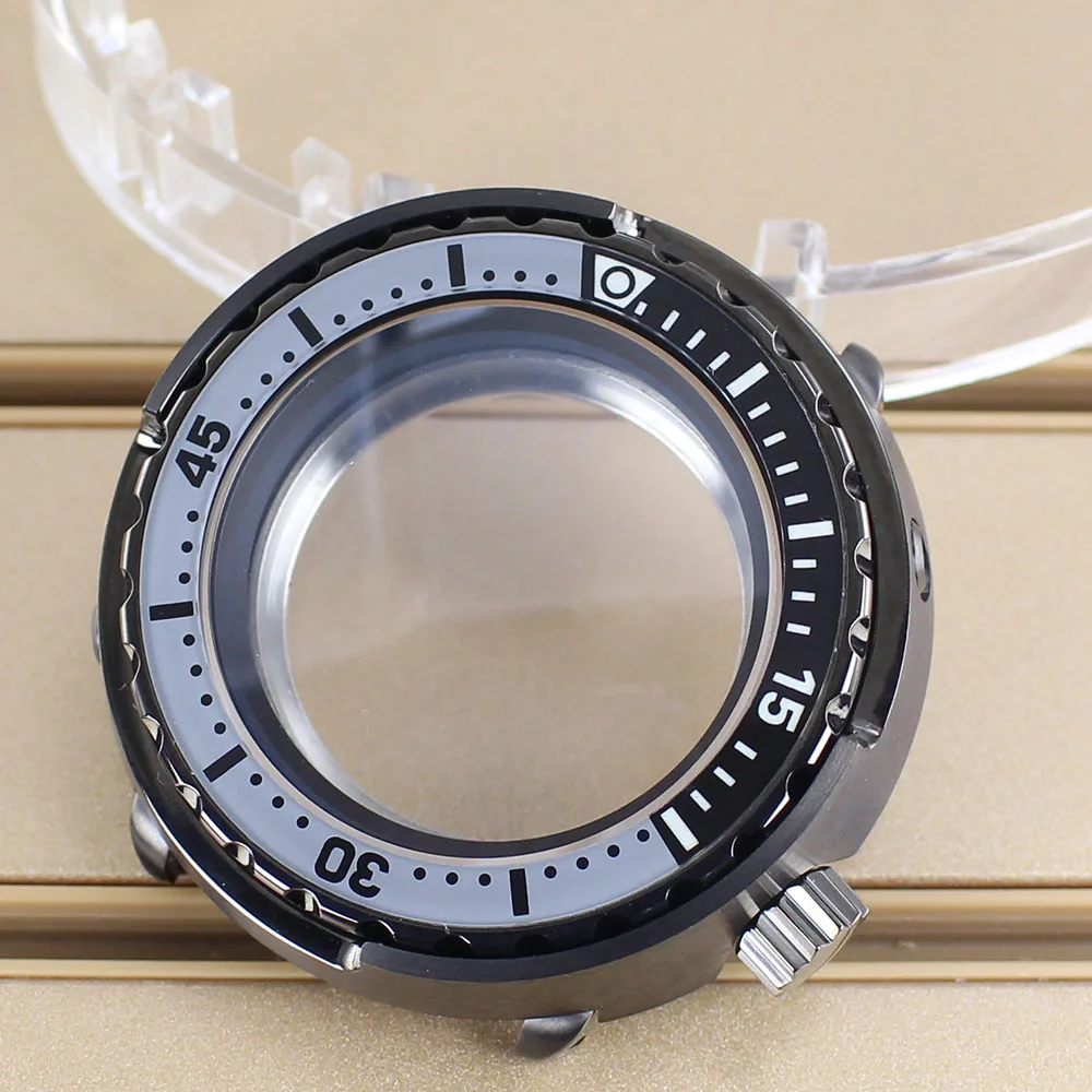 Oferta Especial: Caja de Reloj de 47mm Color Gun Metal con Bisel Luminoso para Movimientos Seiko NH35 NH36 NH38/34, Piezas de Reparación de Relojes Tuna Canned Resistentes al Agua