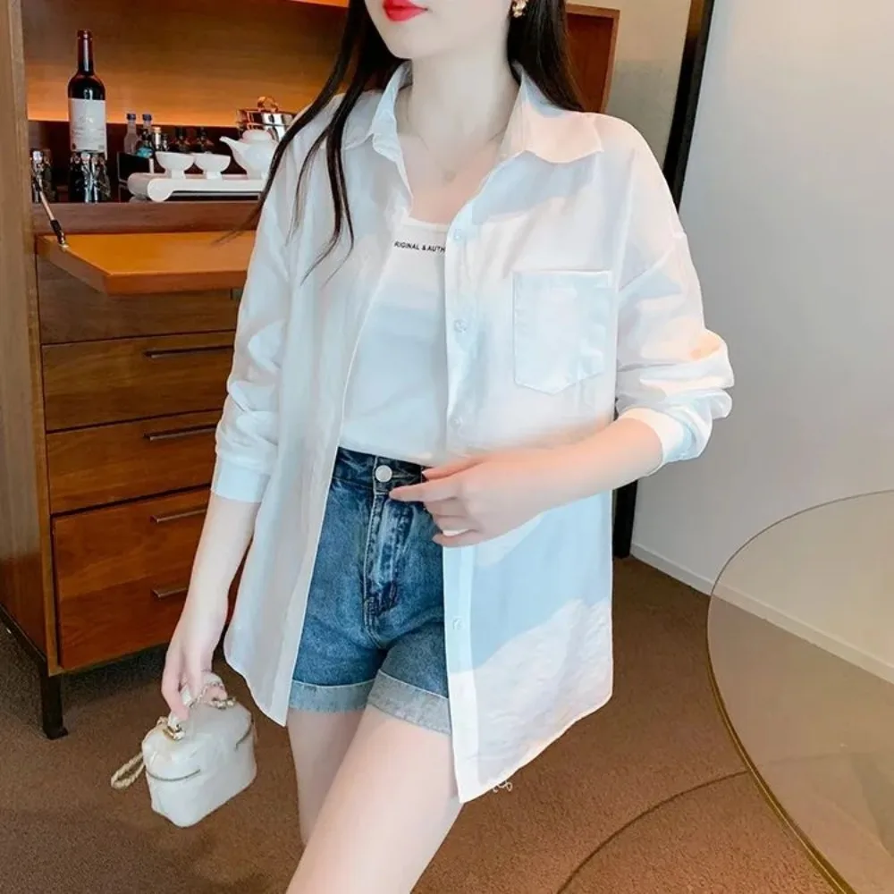 Spring New Chiffon Shirt Fashion Korean Edition Solid Color Shirt for Women 2024 Loose Casual Simple Thin Shirt for Women  Tops