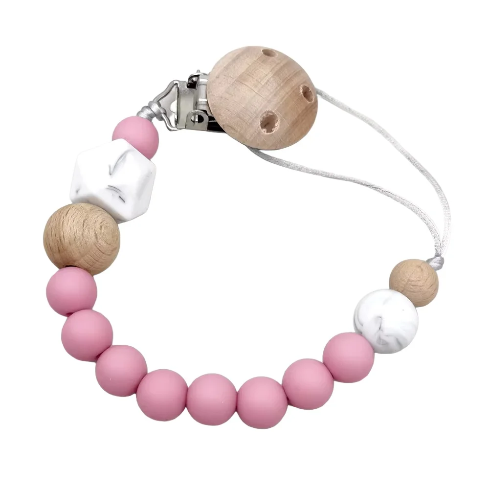 Handgemachte Baby Schnullerkette Buchenholz Nippelclip für Neugeborene Zahnen Stillen Kauspielzeug Babyparty Geschenk