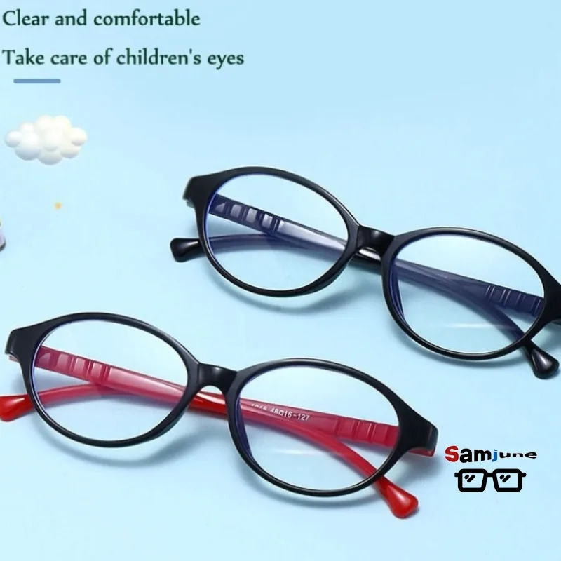 Samjune Oval Children Blocking Glasses Super Light Frame Eyeglasses Anti Blue Light Lens Computer Glasses Spectacles Frame