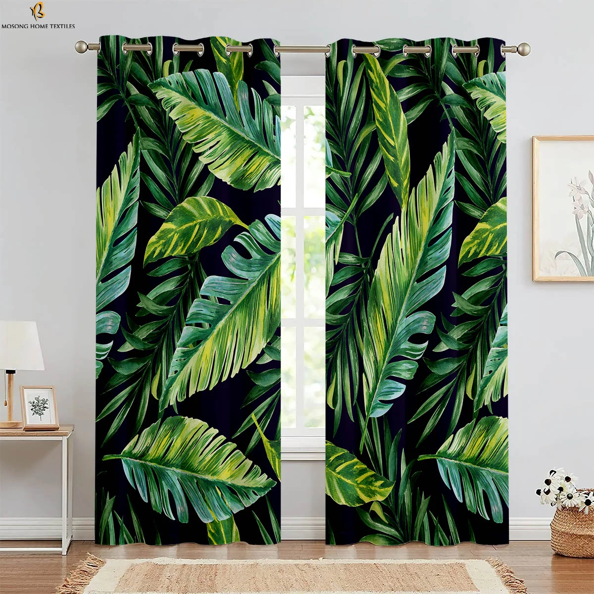 

Green Tropical Vegetation Printed Curtains Polyester Fiber Bedroom Living Room Study Kitchen Curtains Window Decoration Curtains