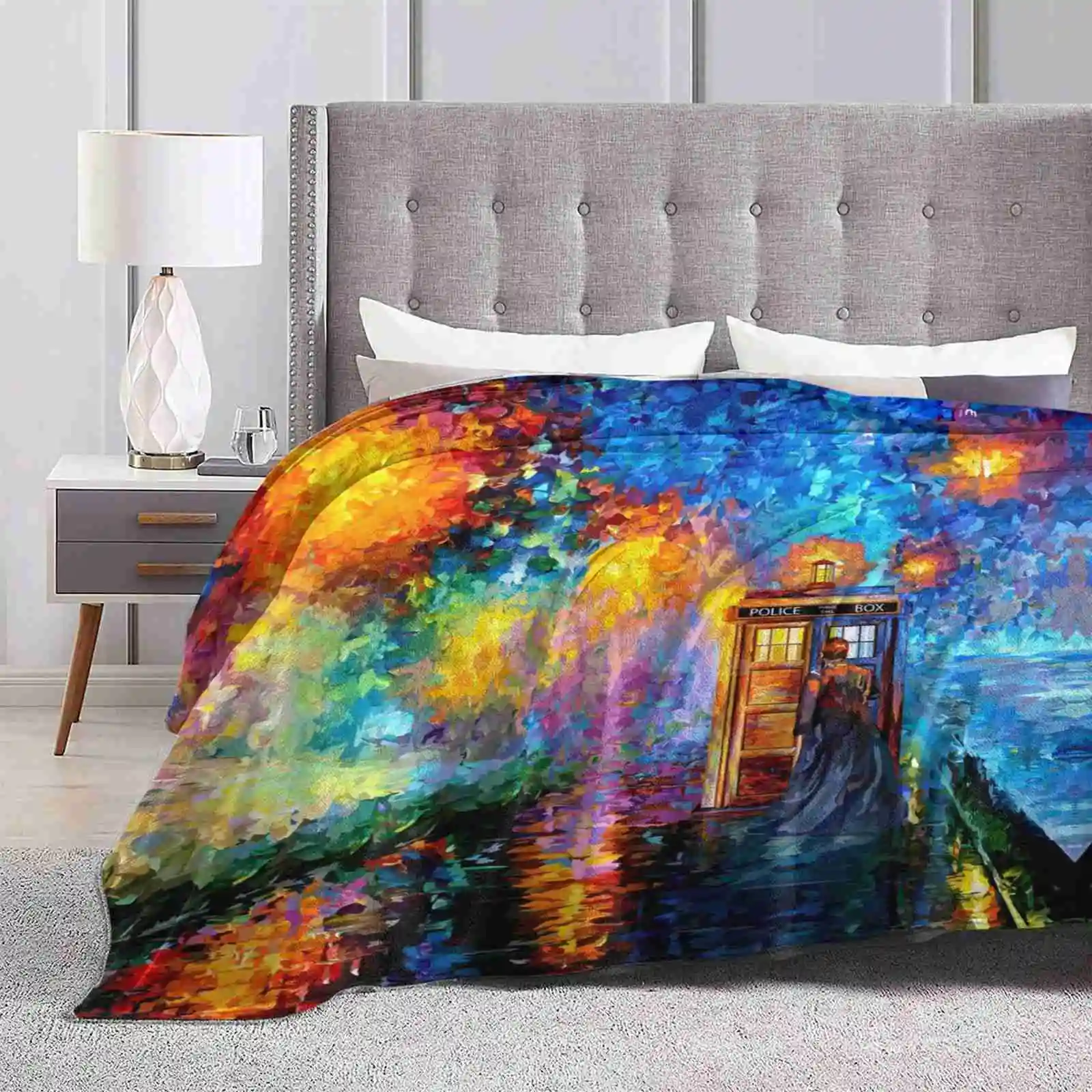 

Mysterious Man At Beautiful Rainbow Place Creative Design Comfortable Warm Flannel Blanket Happy Fun British Dreamscape Phone