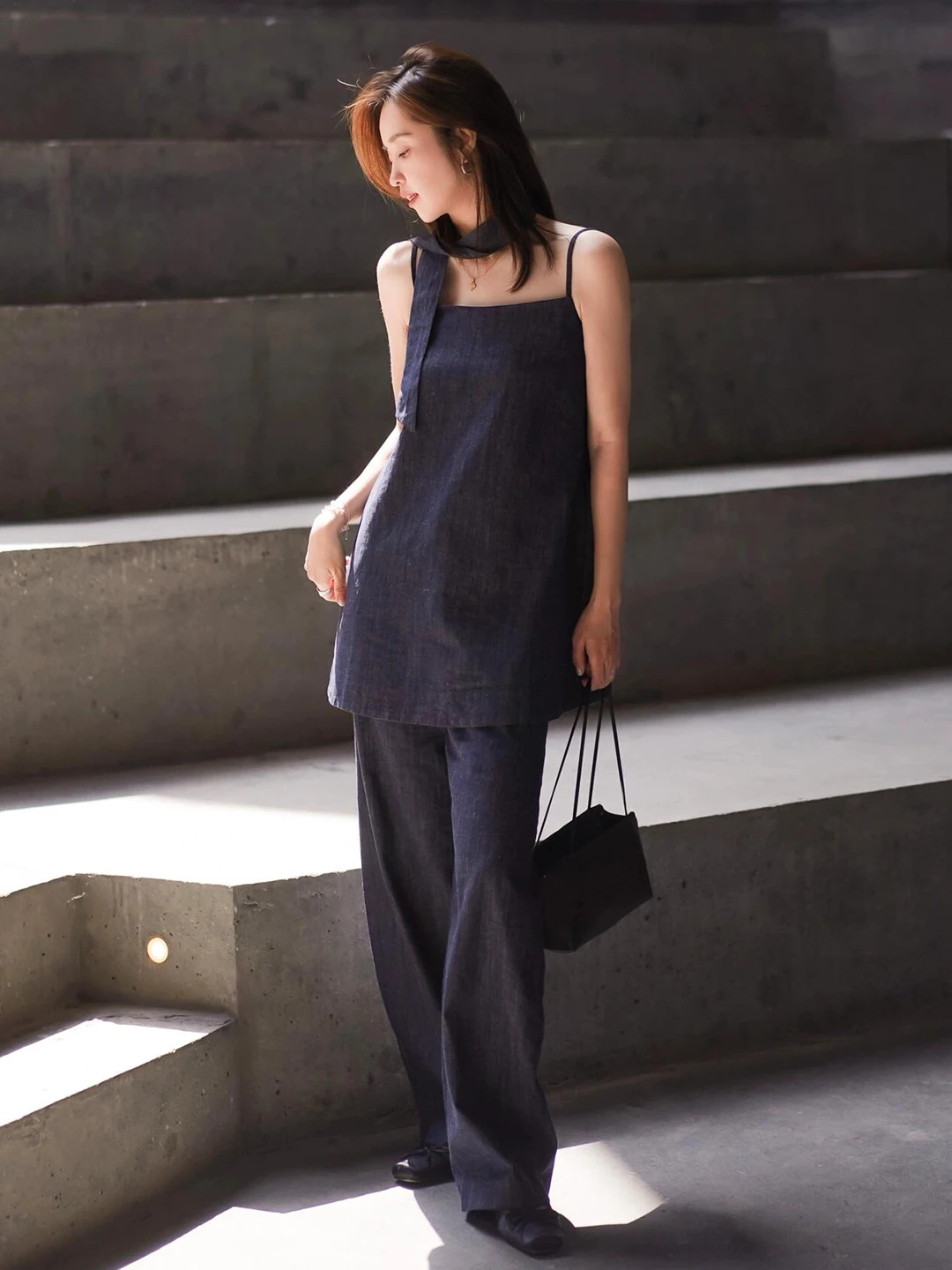 

Fashionable Linen Set Women Summer Vintage Slimming Sleeveless Vest Skirt Wide Leg Pants Two Piece Set Casual Loose Fit V Neck