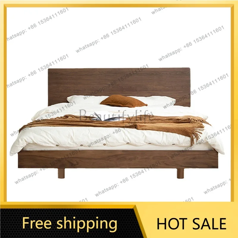 Factory Direct Sales North American Black Walnut Nordic Solid Wood Vintage Suspended Double Bed