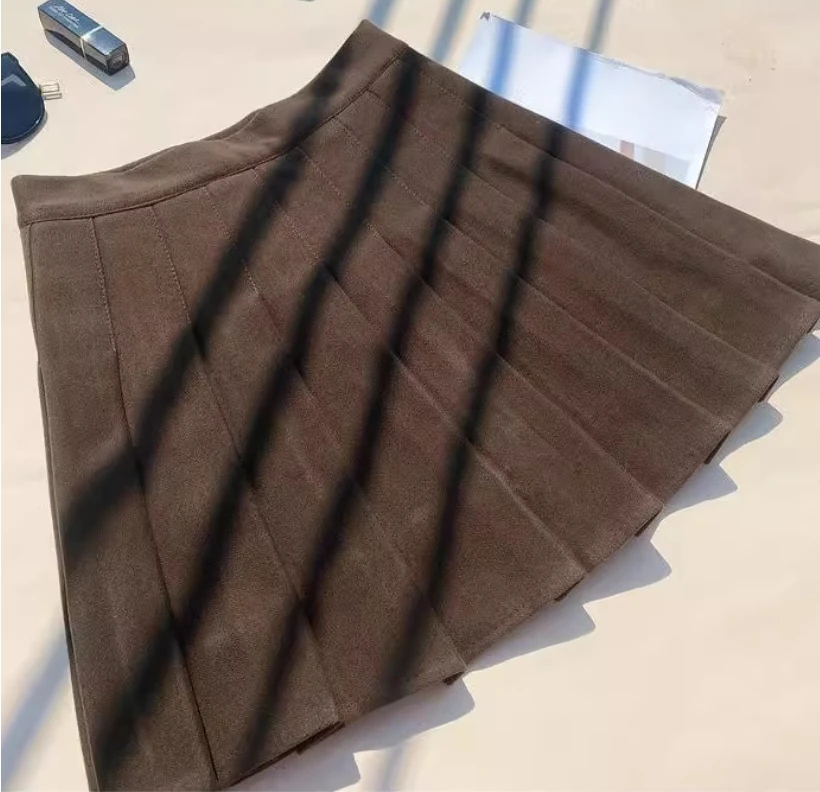 حجم كبير النساء خريف شتاء موضة الحد من العمر كلية الصوفية تنورة عالية الخصر ألف خط تنوعا بلون مطوي التنانير #3