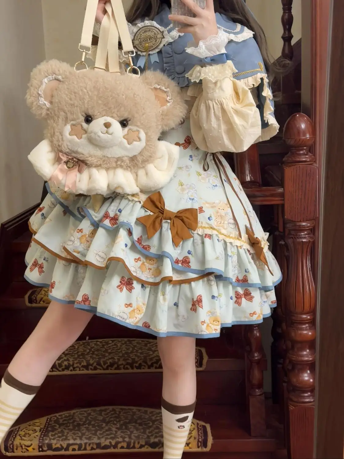 Japan Cute And Sweet Girly Age-Reducing Lolita Doll Collar Cape Coat Bow Suspender Tutu Skirt Two-Piece Set