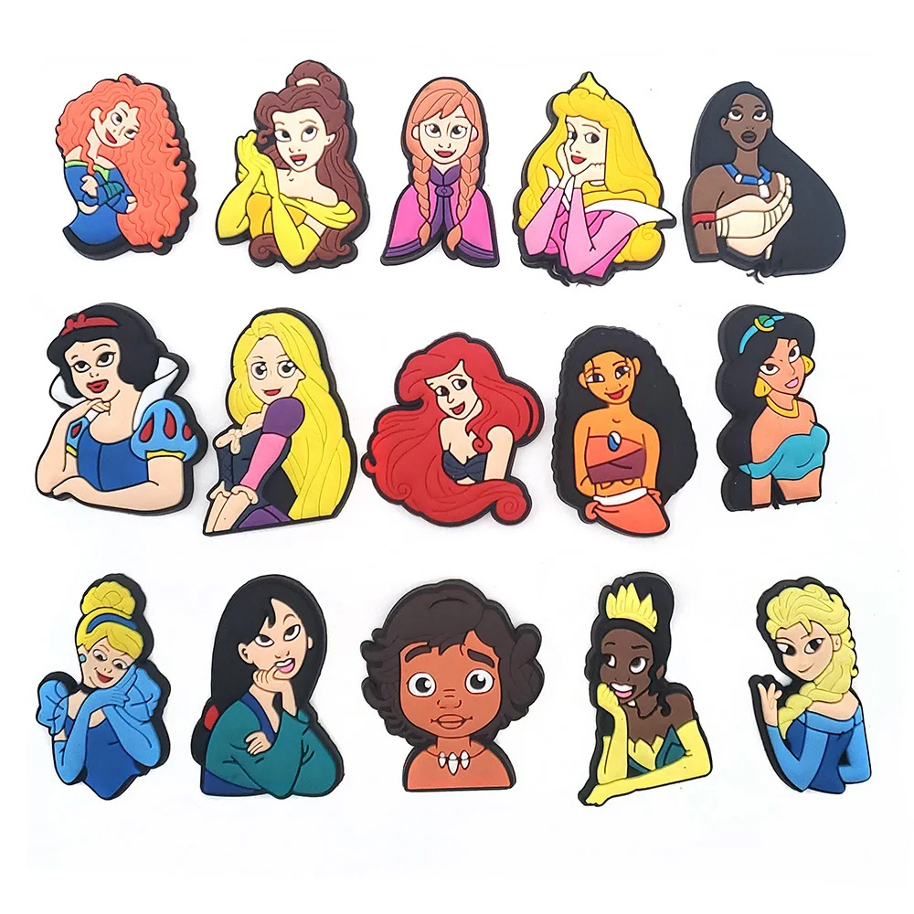 1/15pcs New Popular Cute Cartoon Princess Character PVC Shoe Charms For Slides Sandals DIY Clog Decor Little Girls Birthday