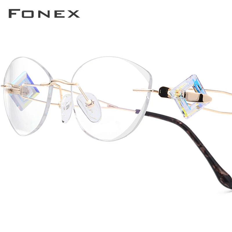 

FONEX Titanium Rimless Glasses Women Luxury Famous Brand Design Eyeglasses Frameless Diamond Trimming Japanese Eyewear 7714