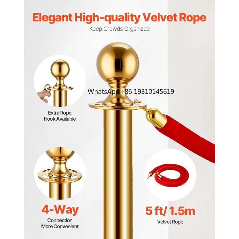 

【From China】VEVOR Stanchions 4/6/8Pcs Stainless Steel Post With Fillable Base Red Velvet Ropes & Posts Crowd Control Barriers St