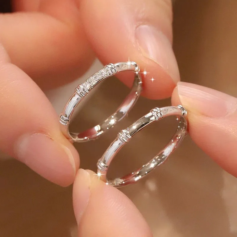 

Серебряное бамбуковое кольцо для пары. Простое, легкое, роскошное, модное, универсальное, невыцветающее открытое кольцо.