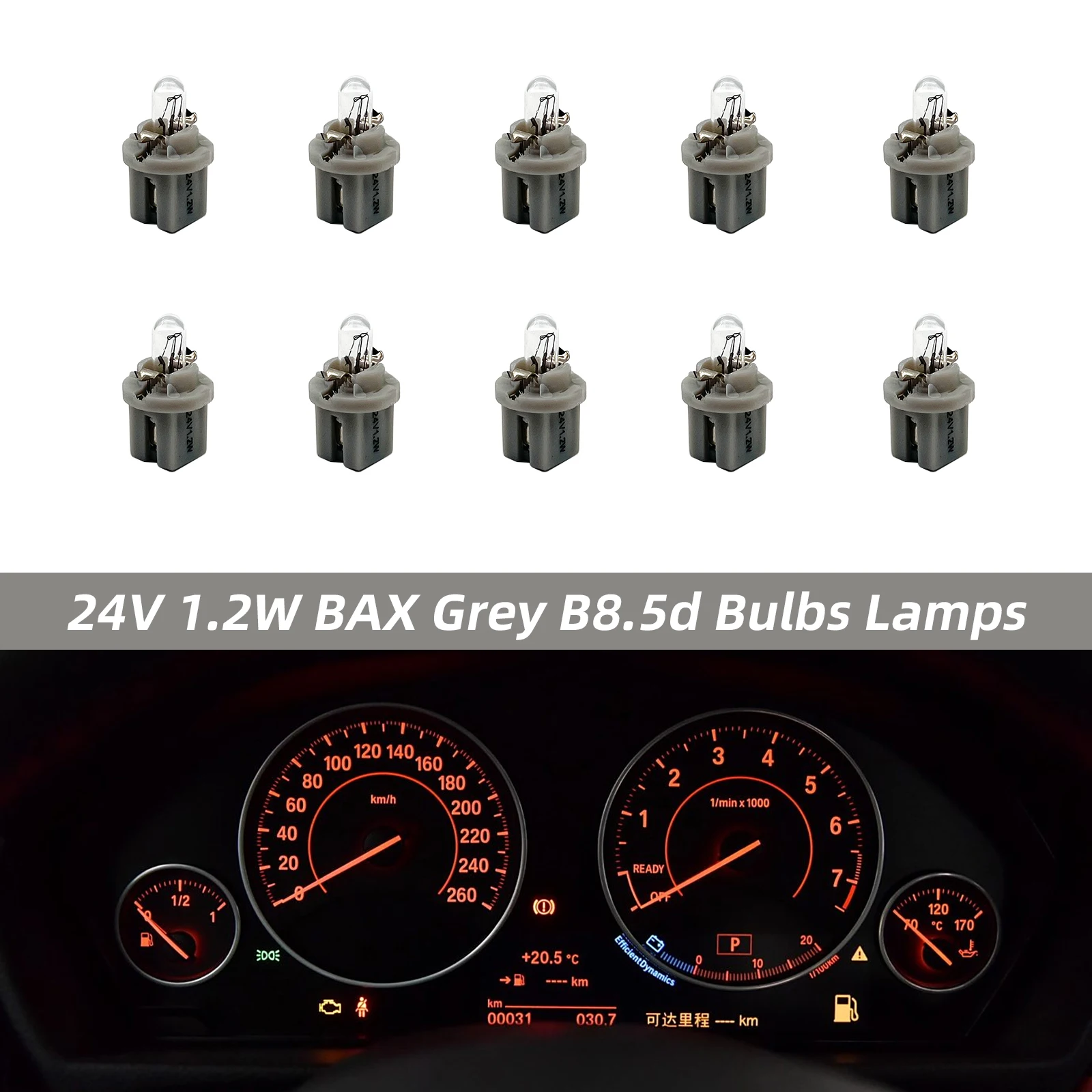 10 peças BAX cinza 24V 1.2W B8.5d lâmpadas para Audi Mercedes Benz BMW Opel Volvo instrumento de painel