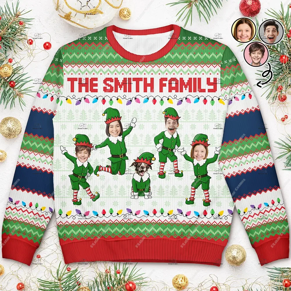 Custom Name Photos Christmas Couple Family Pet Outfit Vintage Ugly Sweater 3DPrint Harajuku Pullover Casual Funny Long Sleeves 3