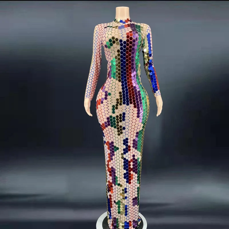 المرايا فستان سهرة عارية فستان شفاف عيد ميلاد احتفال حفلة موسيقية أداء الزي المرأة راقصة تظهر بذلة