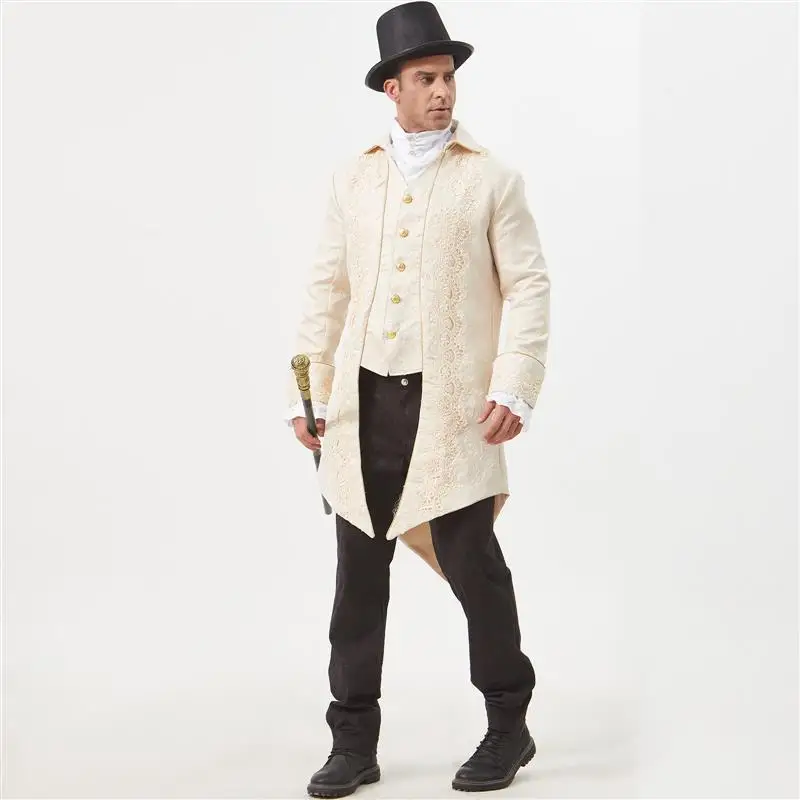 เสื้อโค้ทชายสไตล์ยุคกลางแบบเจ้าชาย แต่งลูกไม้สไตล์โกธิค ยุควิกตอเรีย สำหรับการแสดงบนเวทีและคอสเพลย์