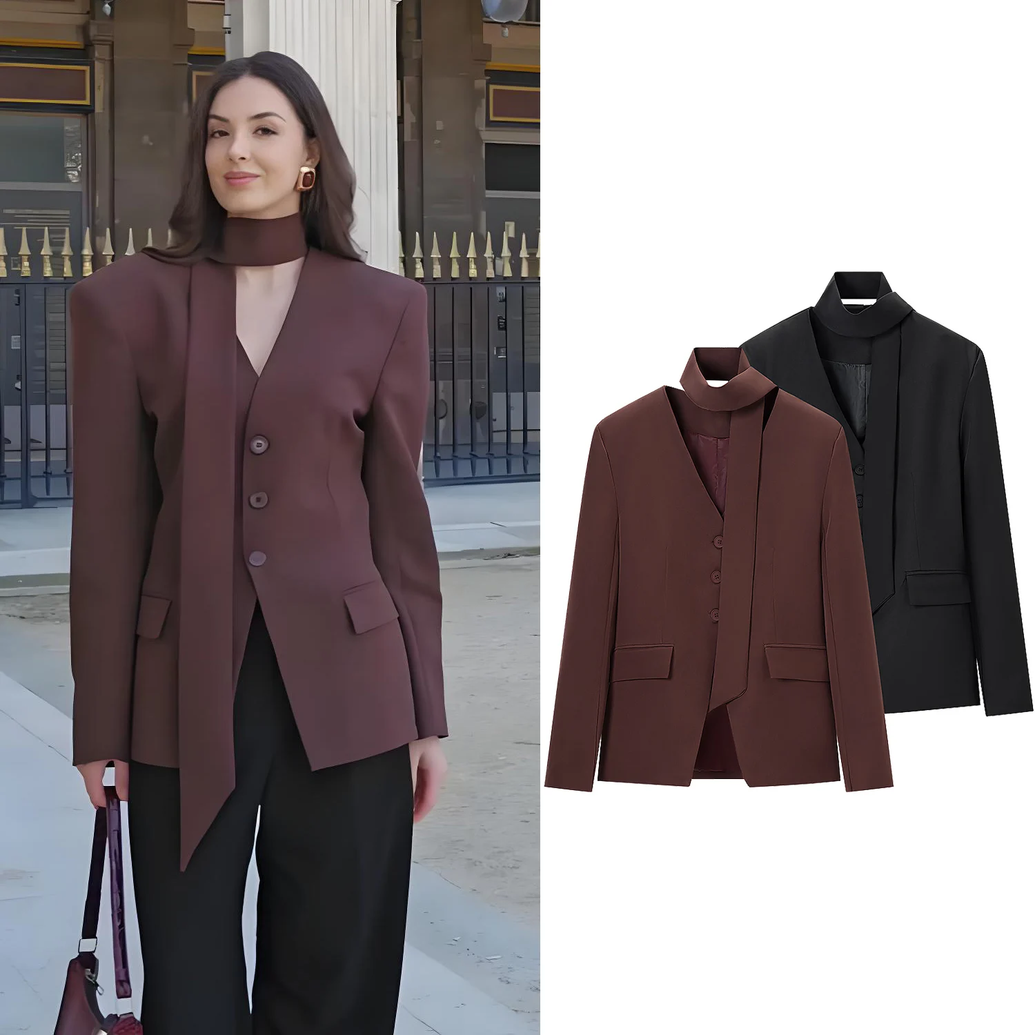 

Women's Elegant Blazer Coat Spring Summer Female Chic V-Neck Single Breasted Full Sleeve Jackets Lady Slim Lace Up Sexy Blazer