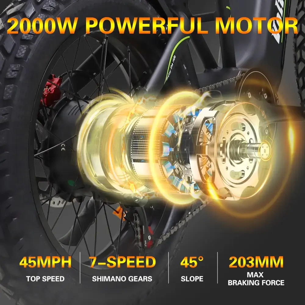 【1 anno di garanzia】 BAOLUJIE M2 2000W Moto E-Bike, bici elettrica per adulti, batteria 60V25AH, moto elettrica, velocità massima 45 MPH, UL2849