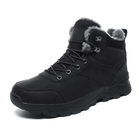 Men Outdoor Snow Boots With Fur Winter Hikking Shoes Man Non-slip Walking Sneakers Warm Boots Lace Up Casual Male Footwear New