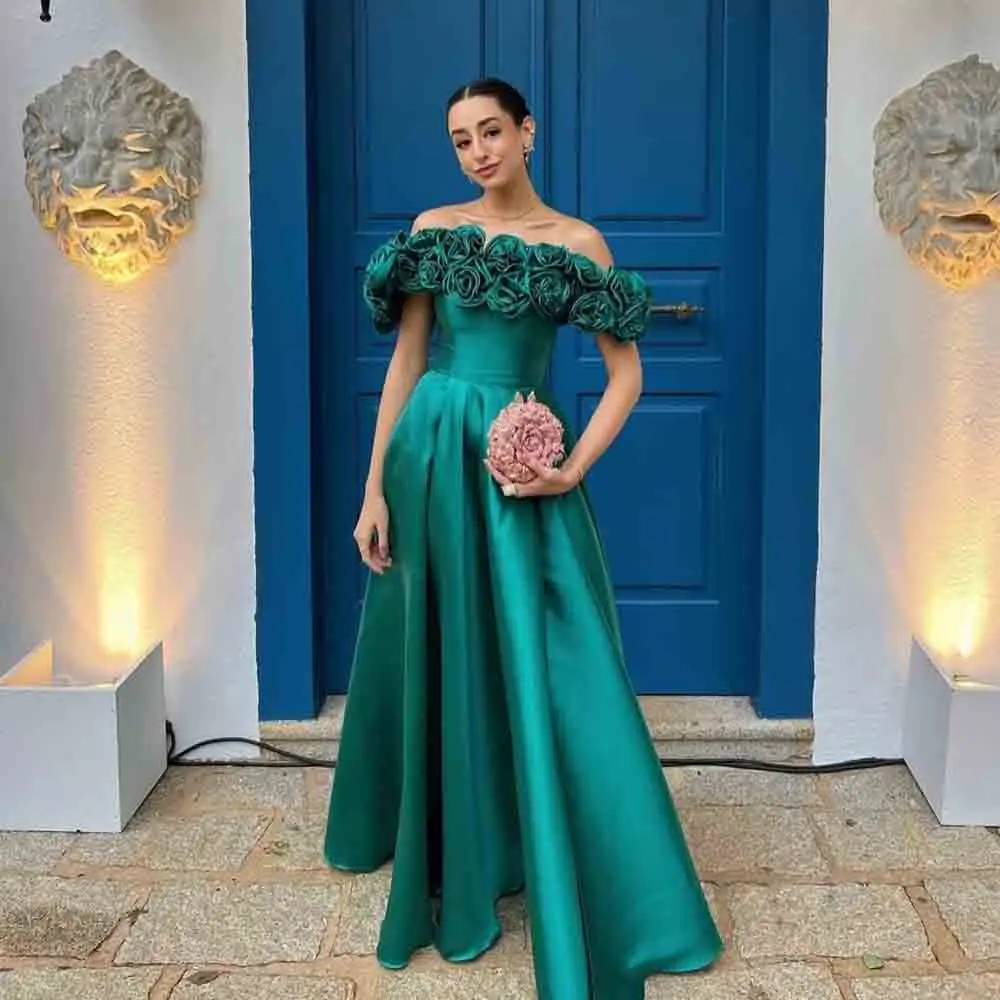 

Msikoods Customized Green Off Shoulder Evening Dresses 3D Flower Prom Dress A Line Formal Party Dress Birthday Dress