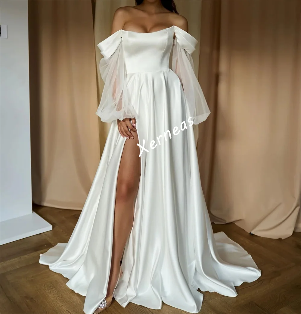 Vestidos largos acampanados con hombros descubiertos y pliegues de Charmeuse personalizados, vestido de noche sencillo para ocasión a medida, elegante vestido de fiesta para boda para mujer