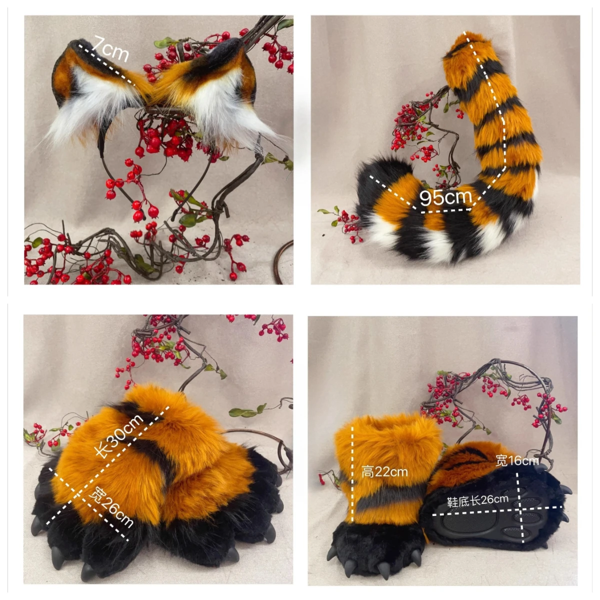 new-handmade-tiger-halloween-prop-headband-tiger-ears-tail-cosplay-animal-ears-tail-set-headwear-kawaii-lolita