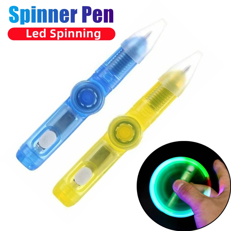 LED Spinner Spinning Pen Ballpoint Pens Hand Toy Glow In Dark Stress Relief Toys Kids Students Luminous Rotating Pen Stationary