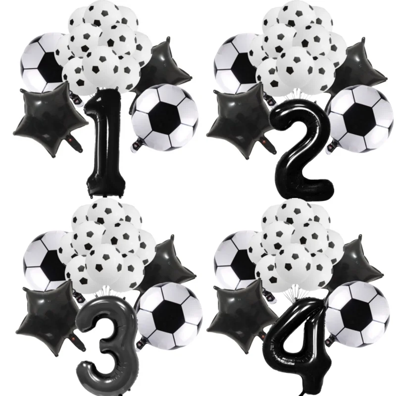 

15pcs Foil Globos Football Balloons Birthday Party Decorations Kids Boy 32Inch Black Number Ball Soccer Sports Supplies Balloon