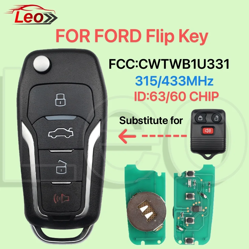 

Leo FCC:CWTWB1U331/345 315/433 МГц 4D63/60CHIP автомобильный откидной дистанционный ключ для FORD Focus Edge Escape Ranger Mustang Flex Mercury Lincoln