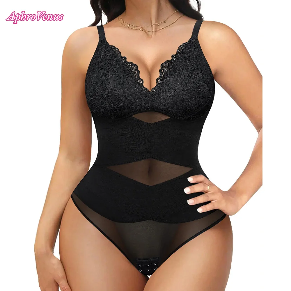 Fajas Colombianas V-neck lace Thong jumpsuit Abdominal tightening Slimming Body One-Piece Bodysuit Women Tight waistband corset