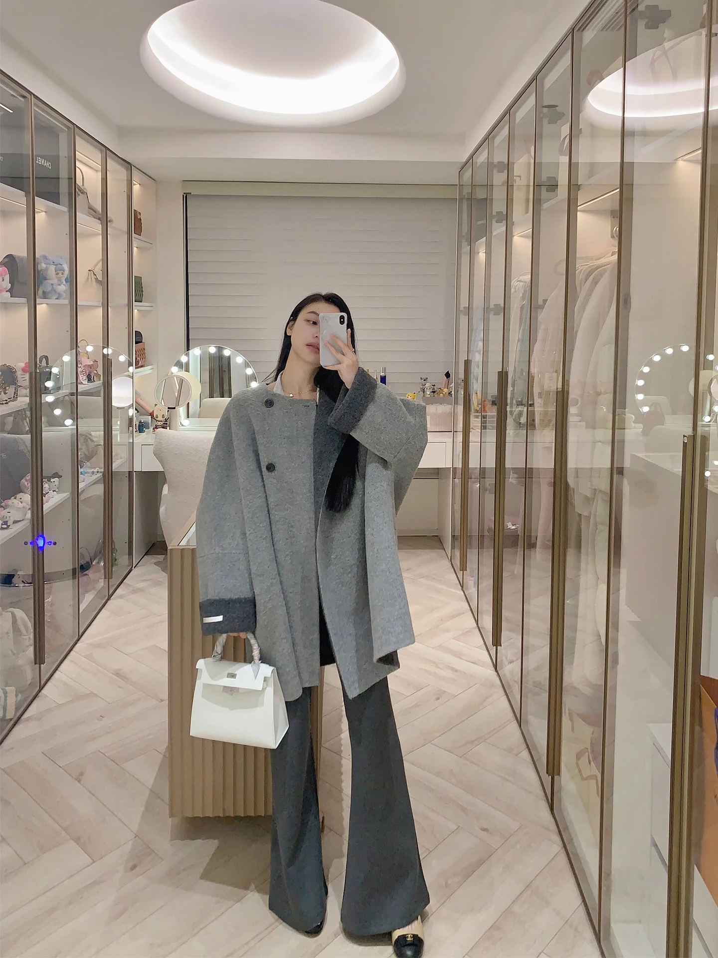 

FPOH ey Double-Sided Woolen Casual Loose Long Women's Coat Korean Sle Knitwear Winter Straight Tube ape Long Sves