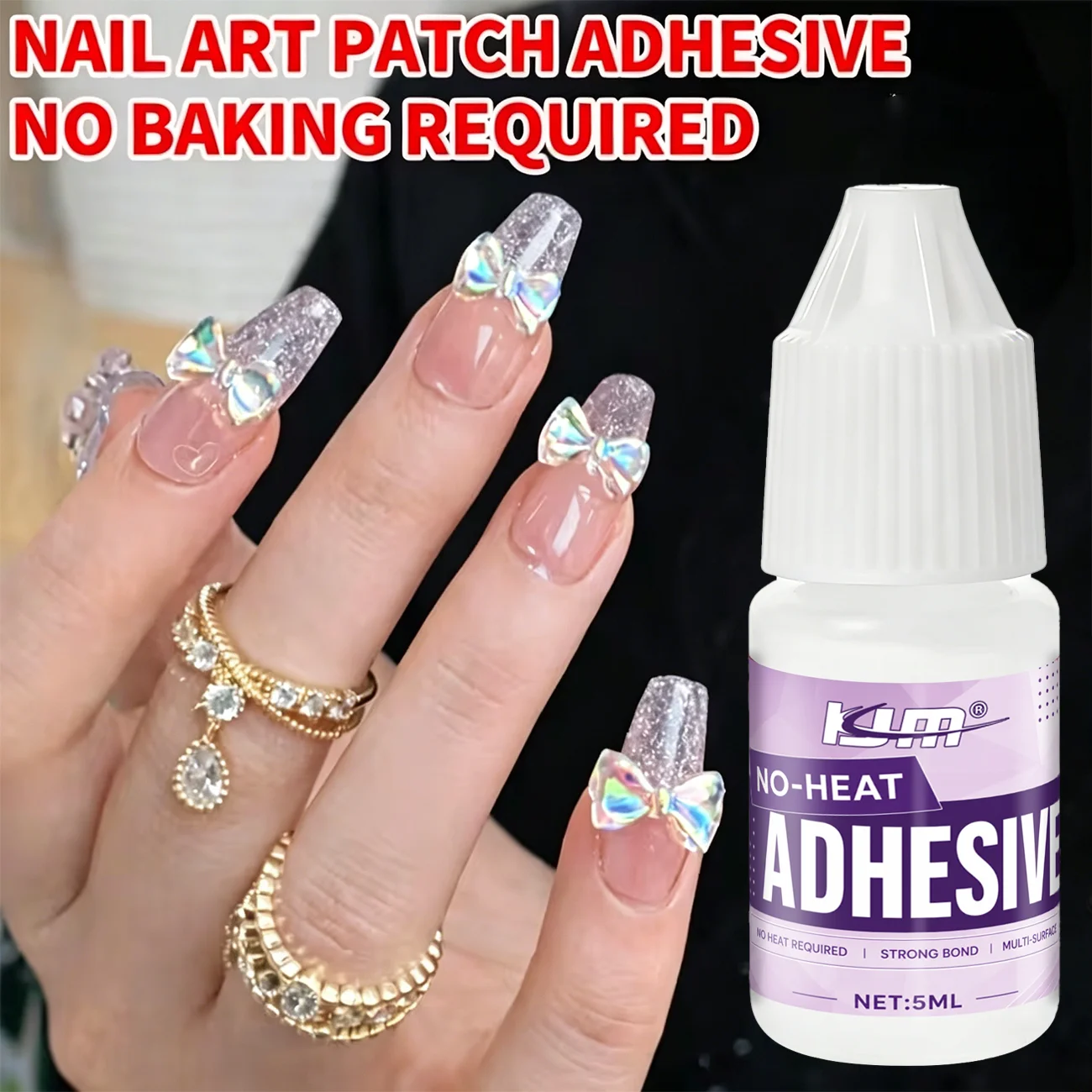 KJM No Heat Nail Art Adhesive Glue Super Strong Bond for Nail Tips And Rhinestones Fake Nails Application Tool