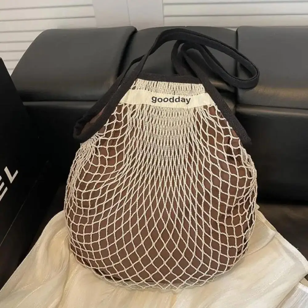 Custom Name Woven Mesh Shoulder Tote Bag Personalized Printed Name Breathable Net Shopping Bag Reusable Portable travel bags