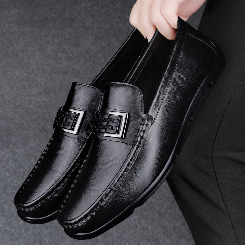 

Легкие мужские кожаные туфли из натуральной кожи с усовершенствованной текстурой, мягкие удобные нескользящие повседневные мужские туфли ручной работы