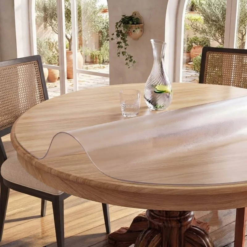 130cm Clear Frosted Round PVC Tablecloth 0.7mm Waterproof Oilproof Table Mat Protector Heat Resistant Cover for Dining Desk view 3