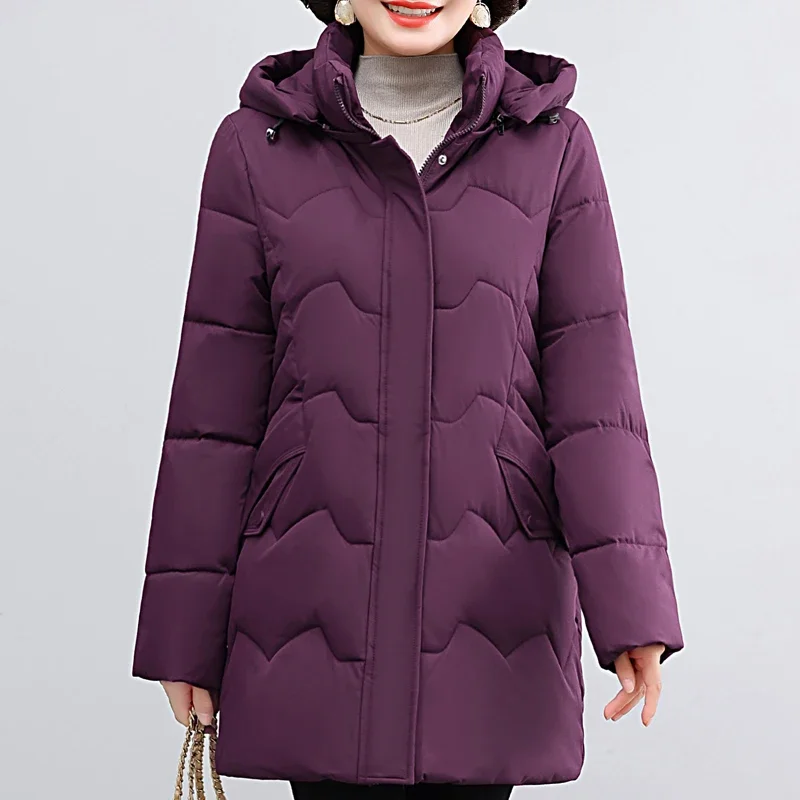 Winter Coat Female Outerwears Hooded 2024 Casual Thick Warm Parkas Middle-aged Women's Winter Jackets